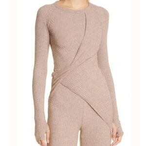 Alix Nyc Vista Twist Front Stretch Long Sleeve Top in Chestnut Size Large NWT